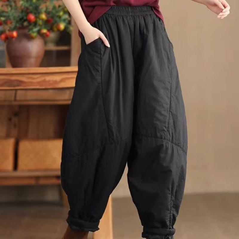 Women s Retro High-Density Thickened Cotton Harem Pants, Elastic Waist, Padded, Warm, Autumn/Winter 2025 L