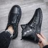 High-top autumn 22 new British style crocodile pattern leather boots sports casual black trendy shoes
