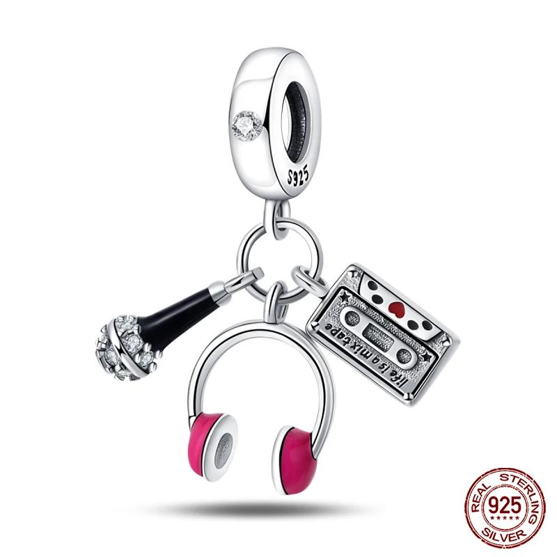 Copper Music Series Guitar Violin Saxophone Earphone Pendant Charms Beads Fit 4Mm Hole Diameter Bracelet Jewelry