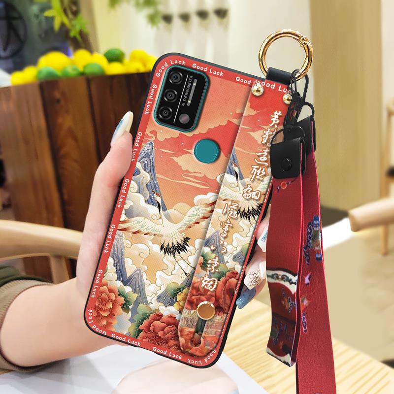 Anti-dust Ring Phone Case For UMIDIGI A9 Back Cover Soft case Durable For Mom Lanyard Chinese style Protective Wristband