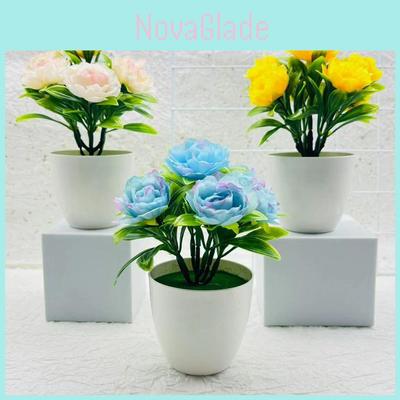 Rose Blossom Miniature Plant With Artificial Silk Flowers For Home Decor And Office Display