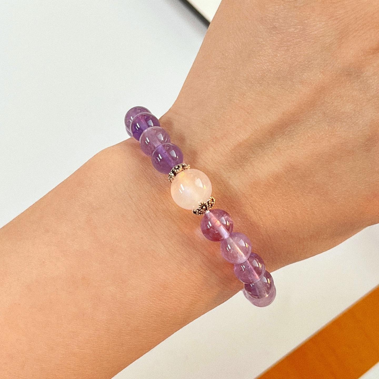 925 Silver Natural Vitreous Lavender Light Purple Amethyst White Moonstone Bracelet Bracelet
