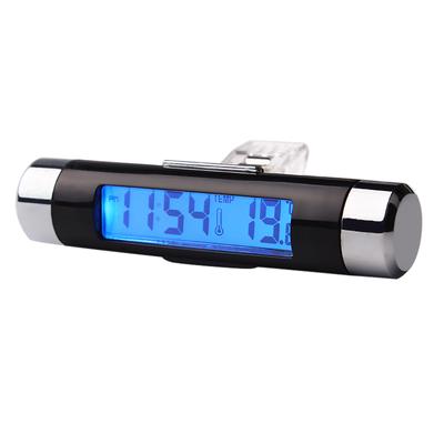 Black 2 in 1 Car Vehicle LCD Digital Display Automotive Thermometer Clock Portable Car Air Vent Outlet Clip-on LED Backlight