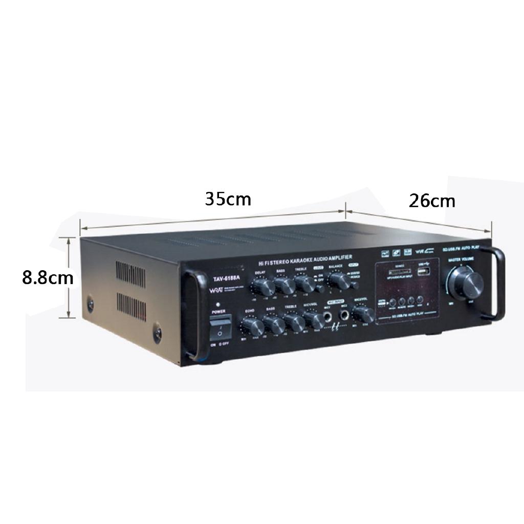 4ohm Bluetooth Stereo Karaoke Amplifier 2000W Support 2 MIC Input FM RC 110-230V