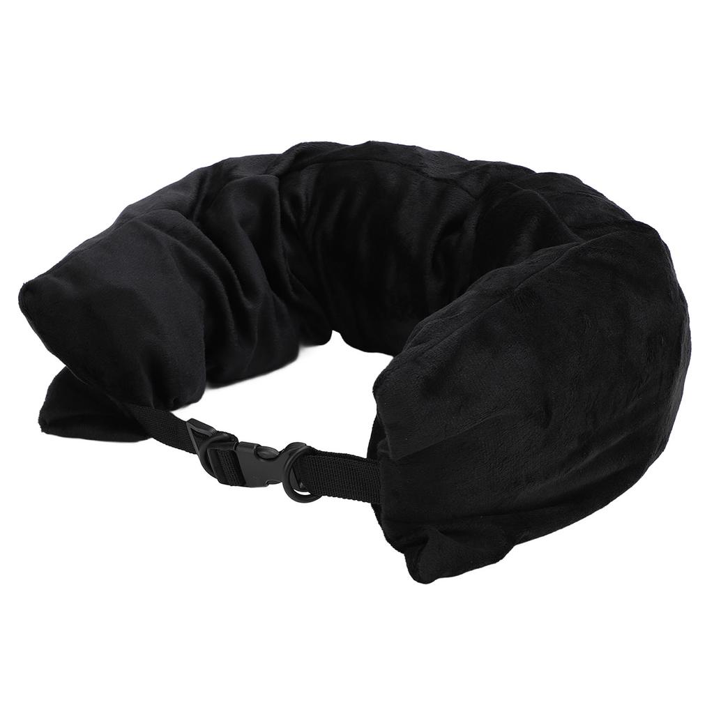 Cestovní krční polštář plnitelný s nastavitelným popruhem U tvar Měkký Sbalitelný Plnitelný Cestovní polštář Úložný vak Černý