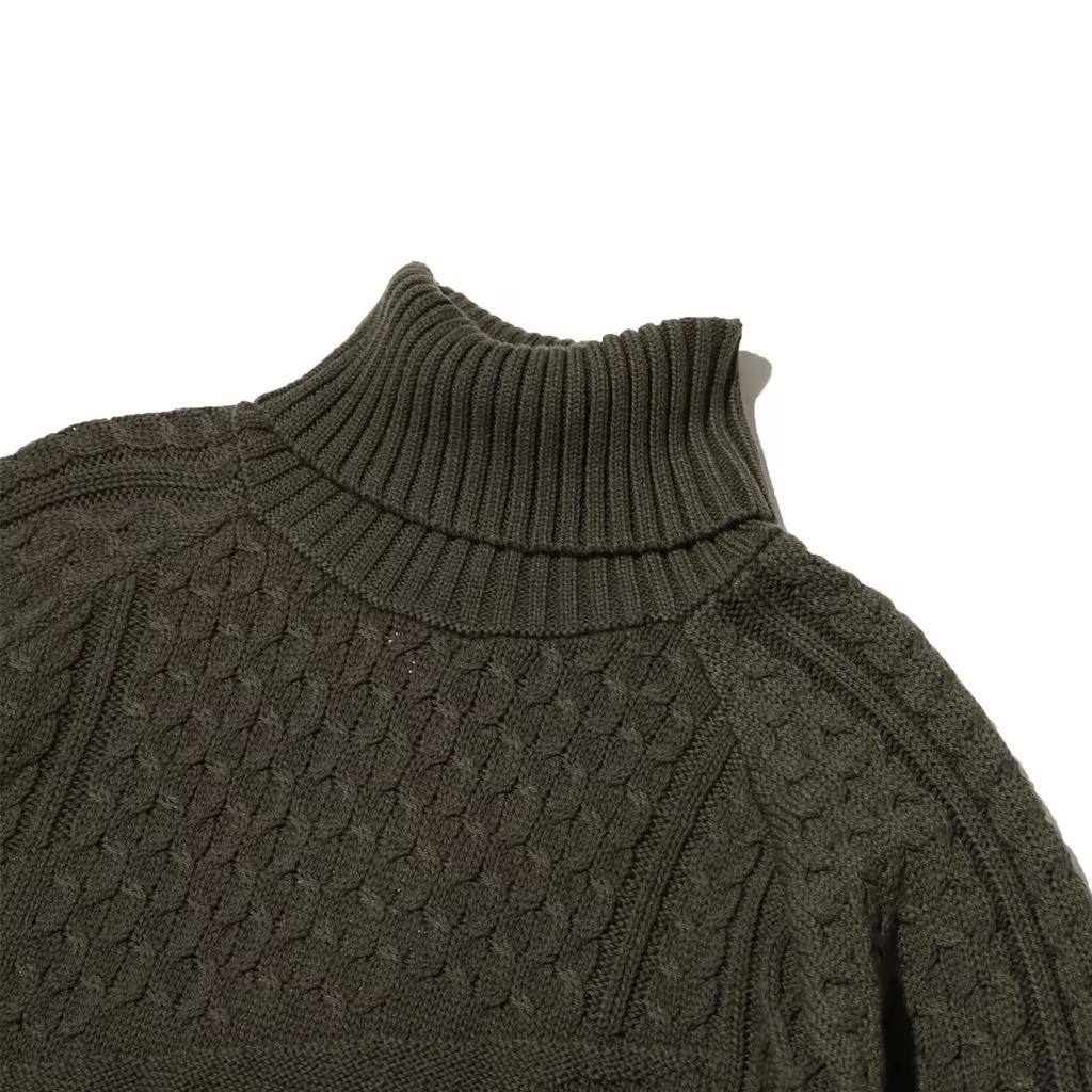 Nike Solid Color Twisted Knit Pile Collar Sweater Men Sweater Khaki-Green FB7771-325