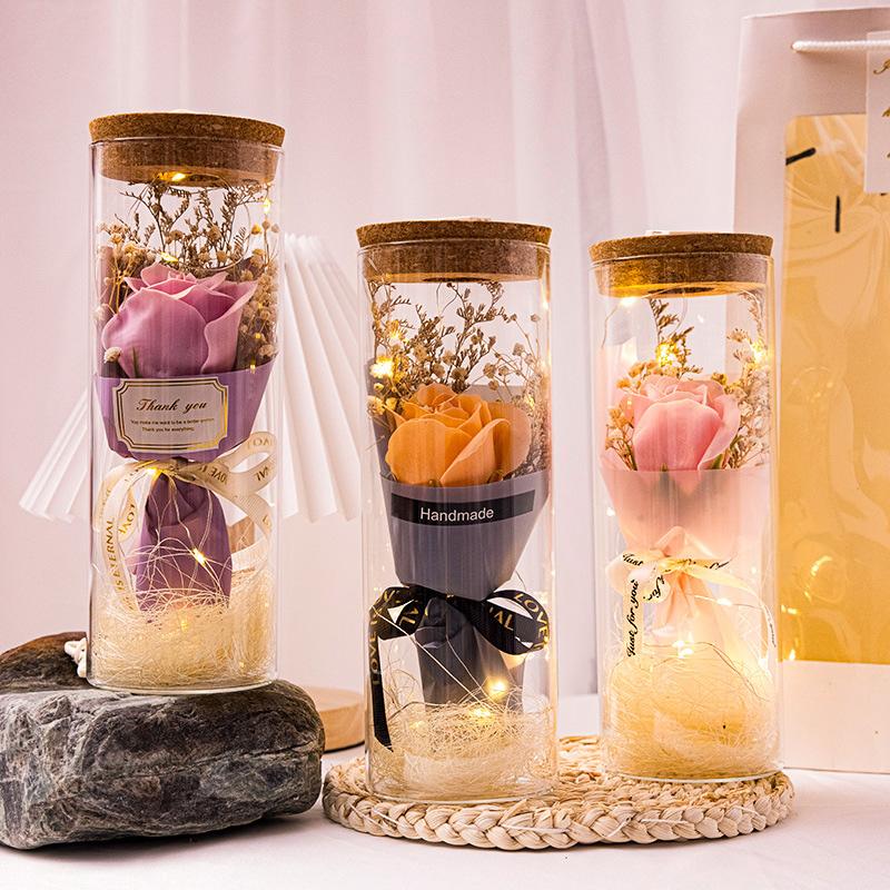 1PC Fashion Eternal Flower Birthday Gift LED Valentine's Day Home Decor Artificial Flower