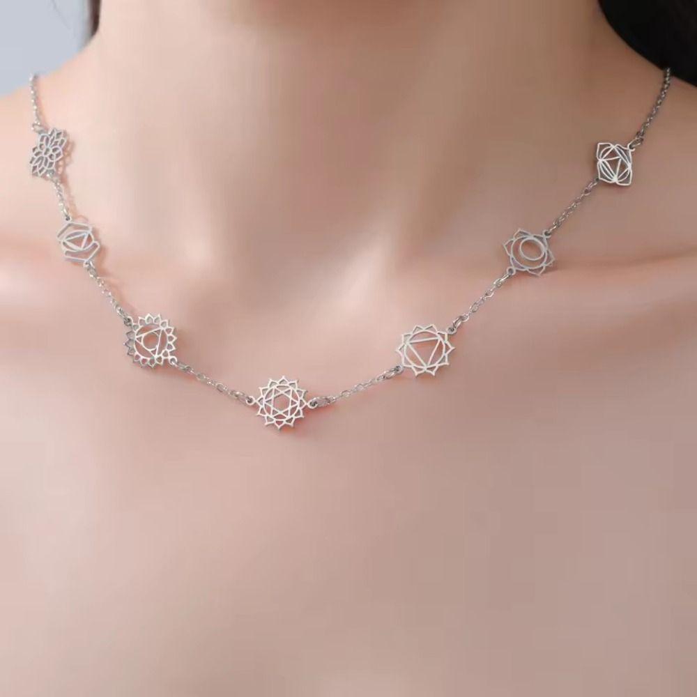 Gold Color Chakra Charm Choker Stainless Steel Energy Pendant Necklace  Women Jewelry