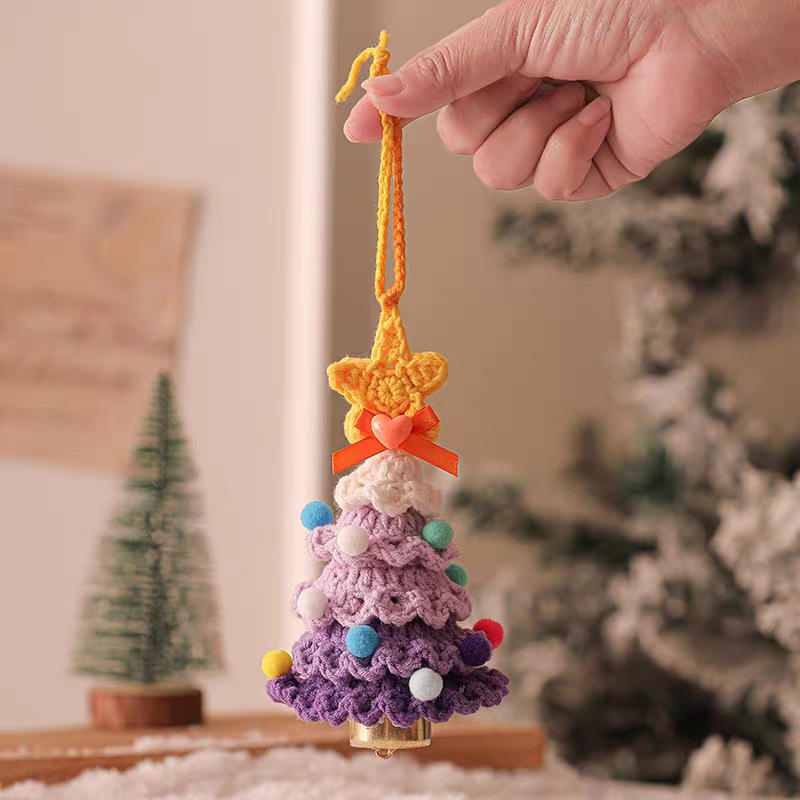 

1 Pcs Yarn Crochet Christmas Tree Bell Pendant for Christmas New Year Carnival Party Homeschool Bar KTV Car Decoration Gifts