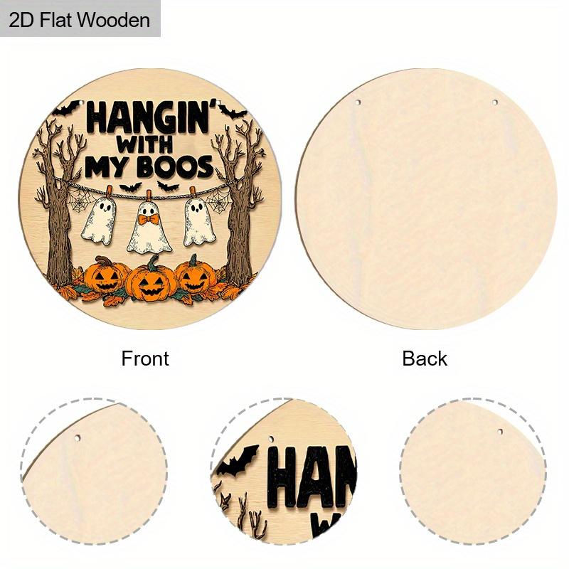 Rustic Halloween Wooden Sign with Ghosts & Pumpkins Pattern - Figurine Ornaments - Ideal for Front Door, Wall Decor - Ideal Halloween Gift for Friend