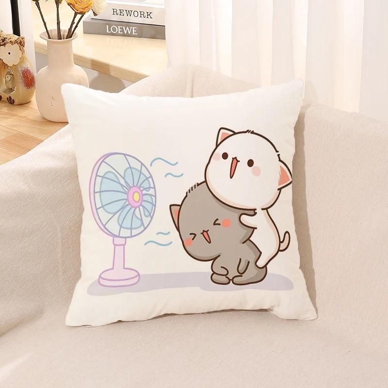 Pillow Cover Square Cushion for Bed Car Office Peach Mochi Cat Decorative Anime Room