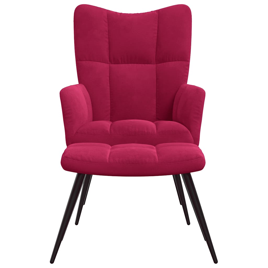 Recliner Chair with Footstool Burgundy Velvet
