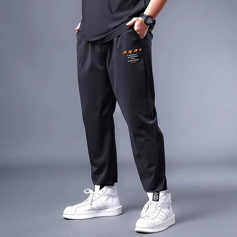 Men's Oversized Casual Trousers Loose-Fit Plus Size Long Trousers Summer Ice-Silk Cooling Sports Trousers Cuffed Trousers