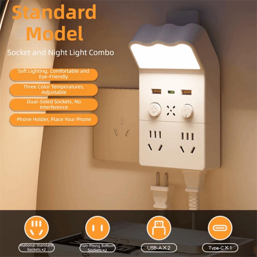 

Universal Socket Night Light Socket Converter 1Type C & 2USB-A Warm White LED Plug in Night Light US/UK/EU Plug Square CN National standard