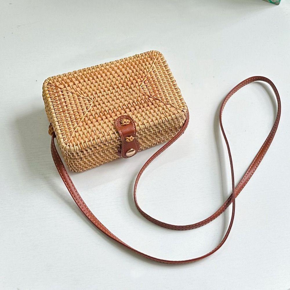 Ethnic Style Rattan Weave Bag Bohemian Round Crossbody Bag Retro Beach Bag  Picnic