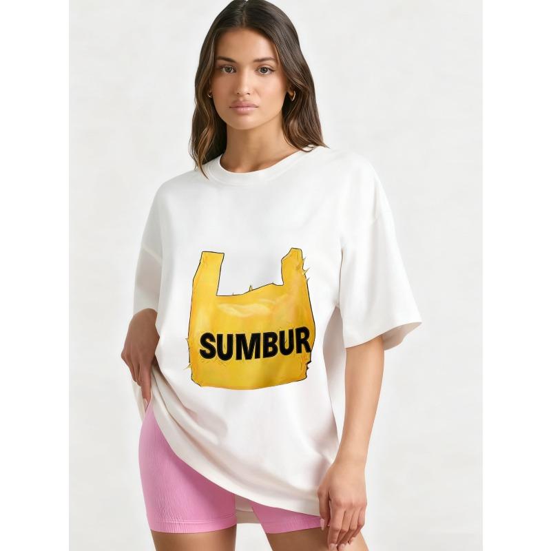 

Oversized T Shirt Black Yellow Plastic Bag Print SUMBUR Text Casual Streetwear Fashion Top for Women Summer Outfit XXXXL белый