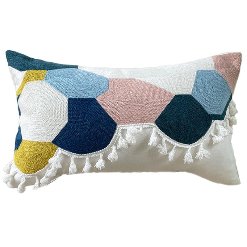 Nordic Lumbar Waist Throw Pillow Cover with Pom Pom Simple Color Decorative Rectangle Cushion Case wholesales