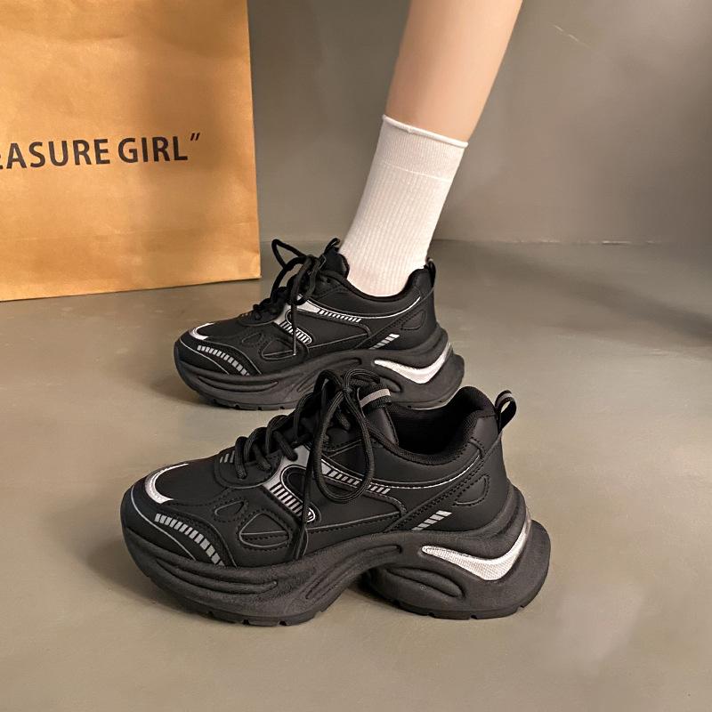 Customized platform sports shoes women's 2025 new spring Korean version dad shoes casual versatile breathable running white shoes