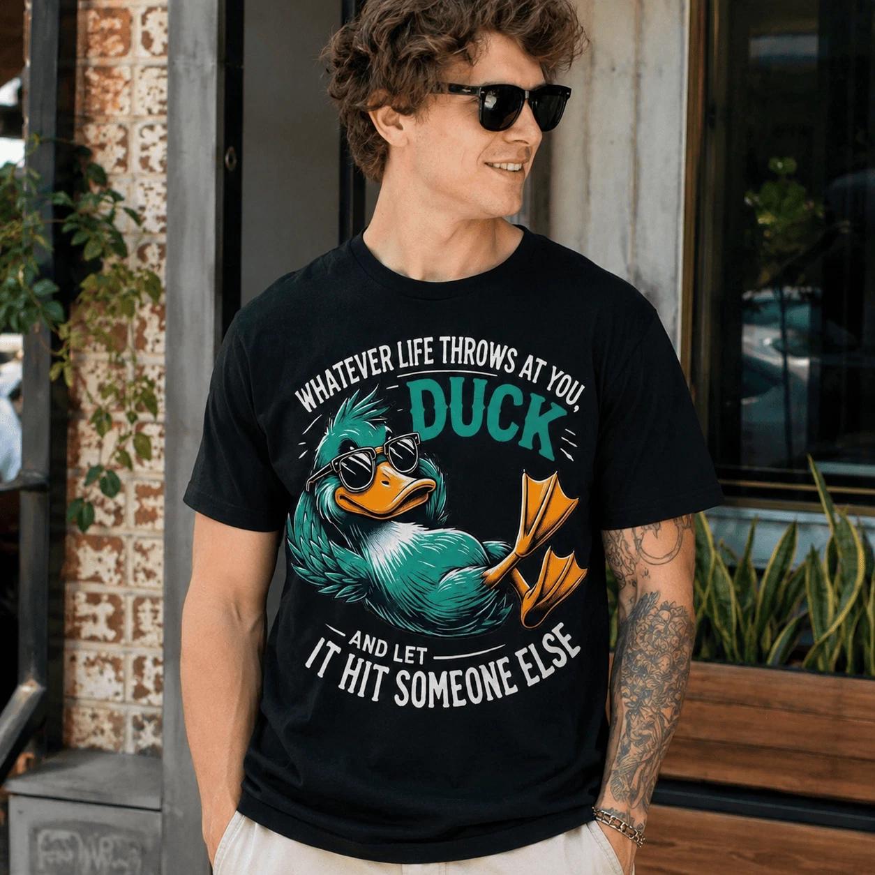 Cute Funny Duck Graphic T-Shirt Humorous Quote Casual Trendy Tee S