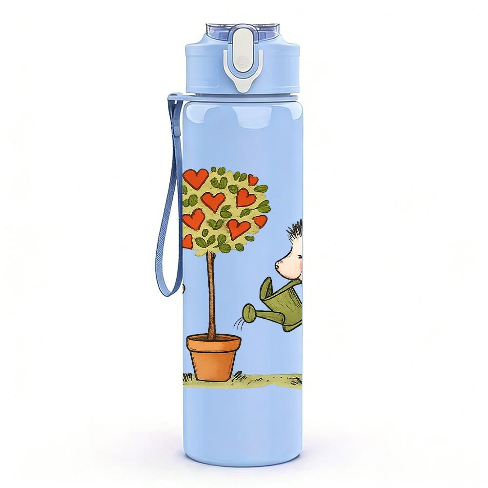 1PC Hedgehog Plant Date Art 750ml Color Plastic Sports Water Bottle Leakproof Flip Straw Lid Suitable for Sports Office Home Use