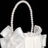 1Pc Bow Faux Pearl Wedding Flower Basket White Bow Flower Basket Satin Flower Basket Suitable For Party Decoration Gifts