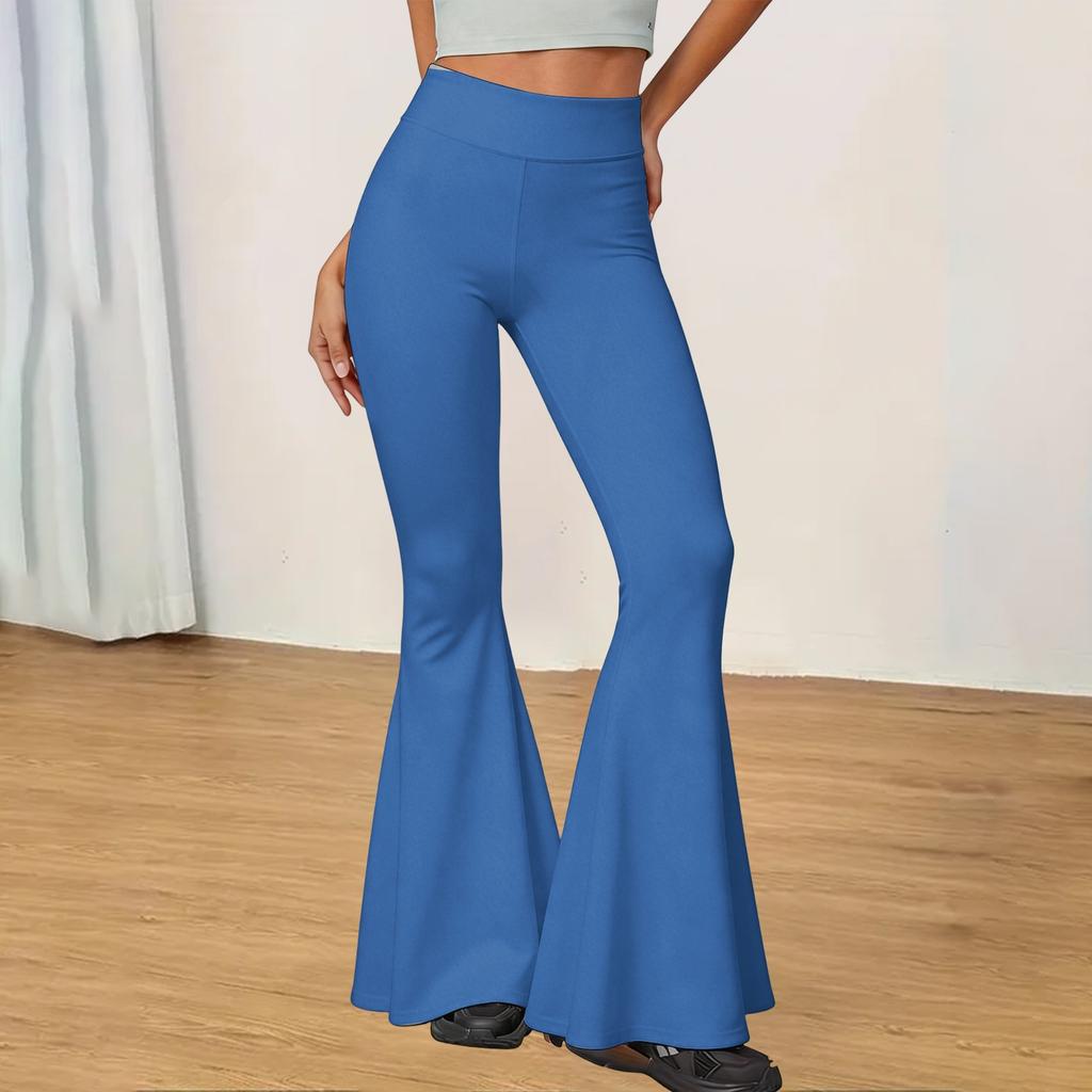 Pantaloni a zampa vita alta da donna, vestibilità slim, elasticizzati, per yoga, casual, a gamba larga, a campana, per l'uso quotidiano