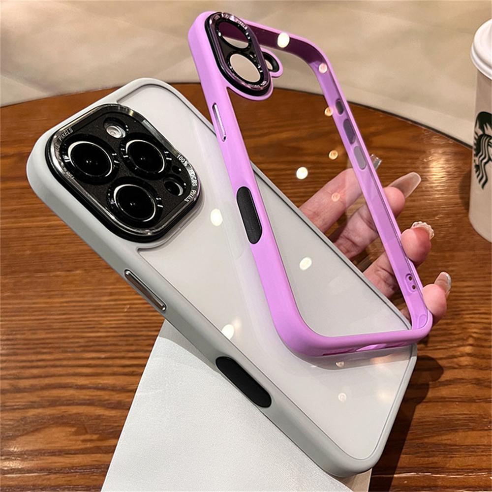 Luxury Transparent Full Metal Camera Lens Protection Phone Case For iPhone 16 Pro Max Plus Clear Hard Soft Shockproof Back Cover