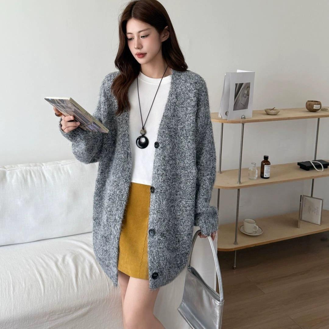 

Кардиган крупной вязки в корейском стиле для женщин - Универсальное, толстое пальто-свитер на осень/зиму 2025 One Size