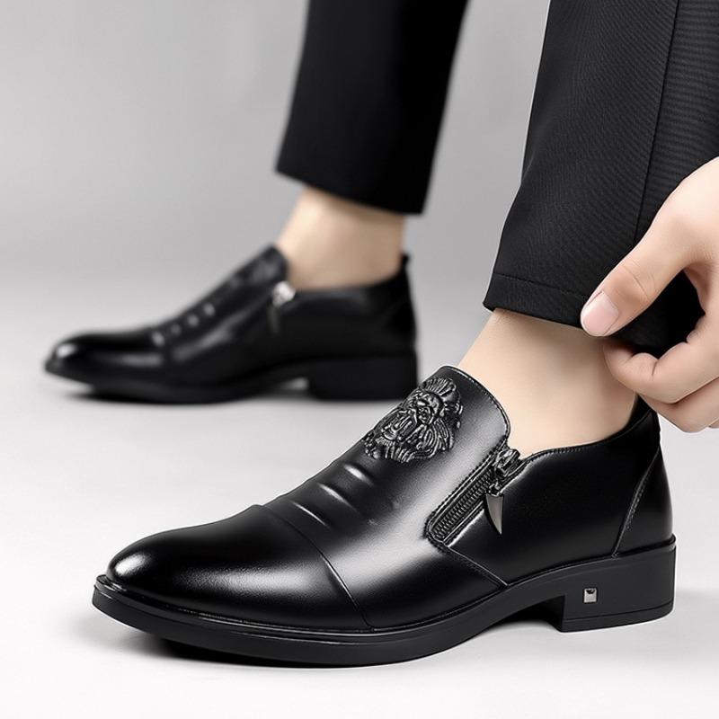 Fashion Spring Autumn Fashion Casual Men's Derby Shoes Solid Color New Designer Dress Shoe Male Round Head Zipper Leather Shoes Man