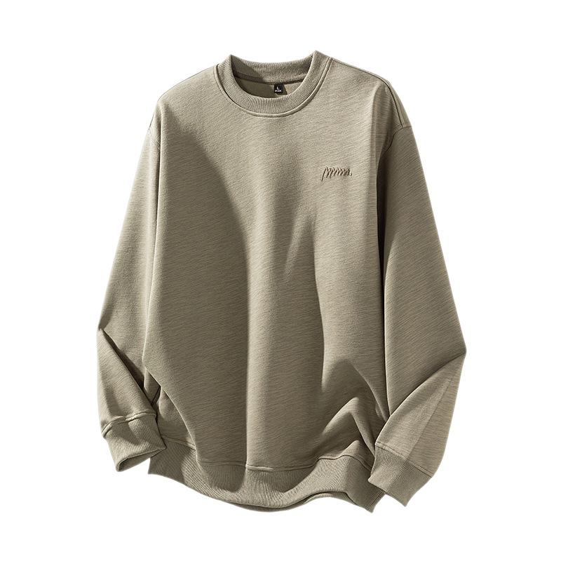 New Autumn and Winter Bamboo Long-sleeved Sweatshirt for Men Simple Embroidered Round Neck Top