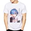 Re Zero Kara Hajimeru Isekai Anime Unisex T-skjorter Hvit O-hals Kortermet Rem Print