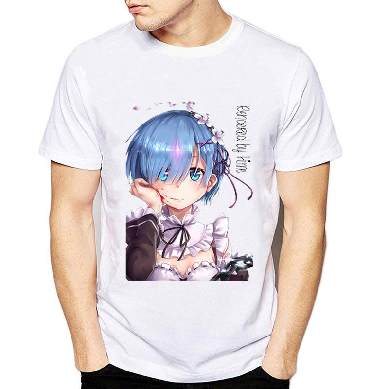 Re Zero Kara Hajimeru Isekai Anime Unisex trička Bílá O Neck Krátký rukáv Rem Print
