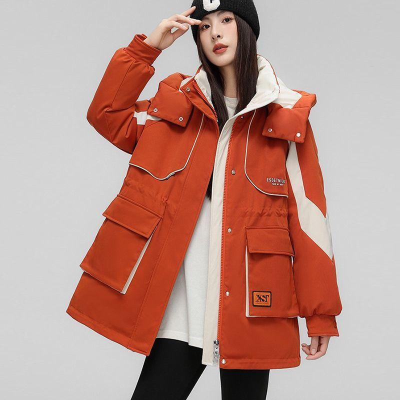 

The Latest Hooded School for Charging Female in Autumn and Winter Overcomes The Popular Down Cotton-padded Jacket. High Quality Practical Daily Use S оранжевый