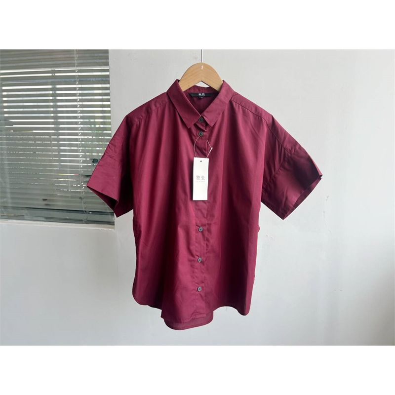 

Slightly Flaw Elegant Short-Sleeved Shirt Summer Loose Plaid Work Clothing Artsy Japanese Style All-Matching Old Money Style Tops Pure Cotton Y5 Red L
