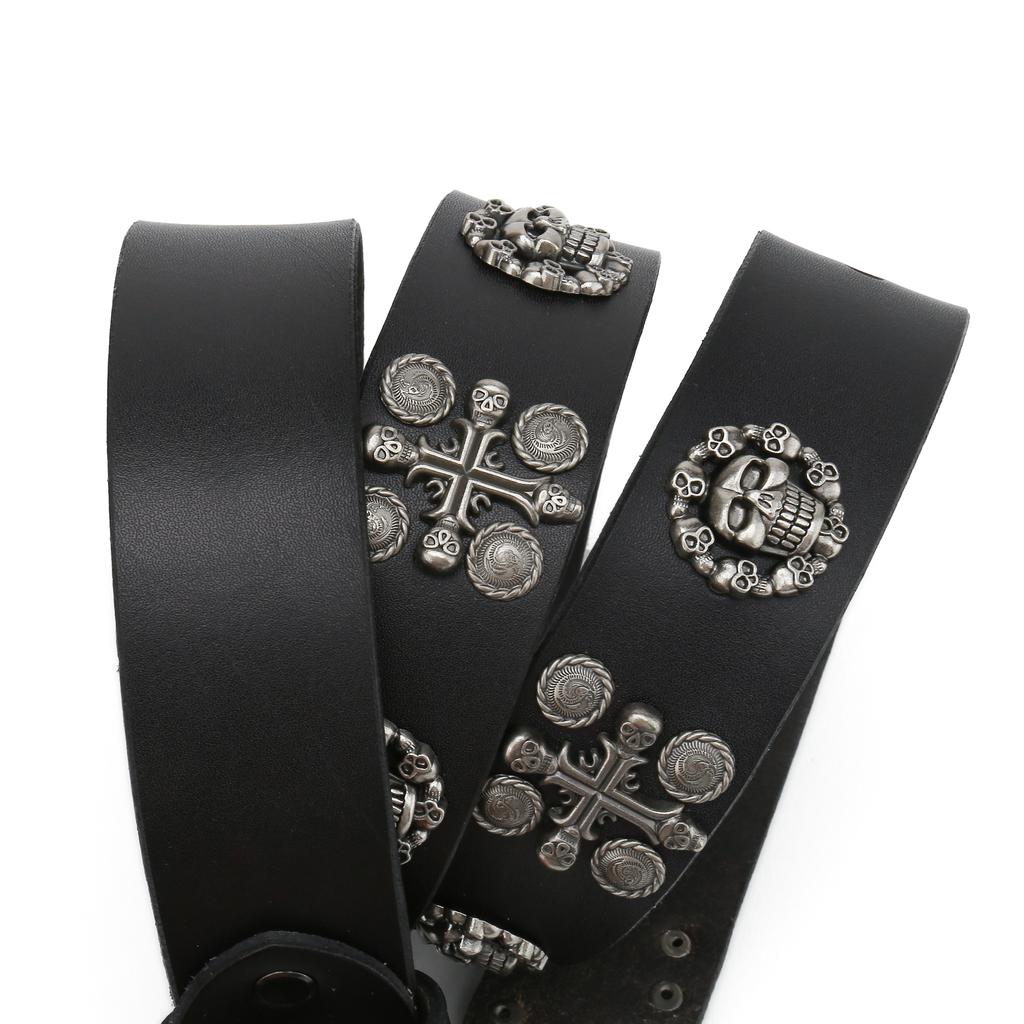 Heavy Metal Cowboy Punk Belt Genuine Leather Hip Hop Belts For Men Cross Rivet Jeans Belt Male Strap Ceinture Homme