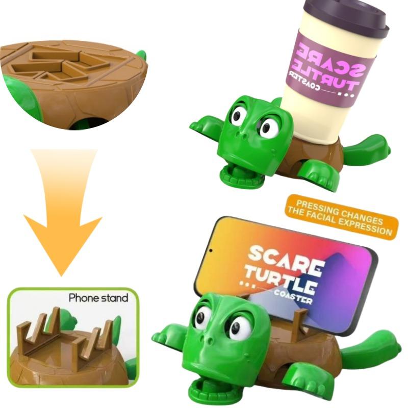 Porte-gobelet Tortue Paniquée 2 en 1 Support de téléphone amusant Matériau plastique Tapis de tasse Tapis isolant Tapis de tasse décoratif pour la maison Porte-tasses