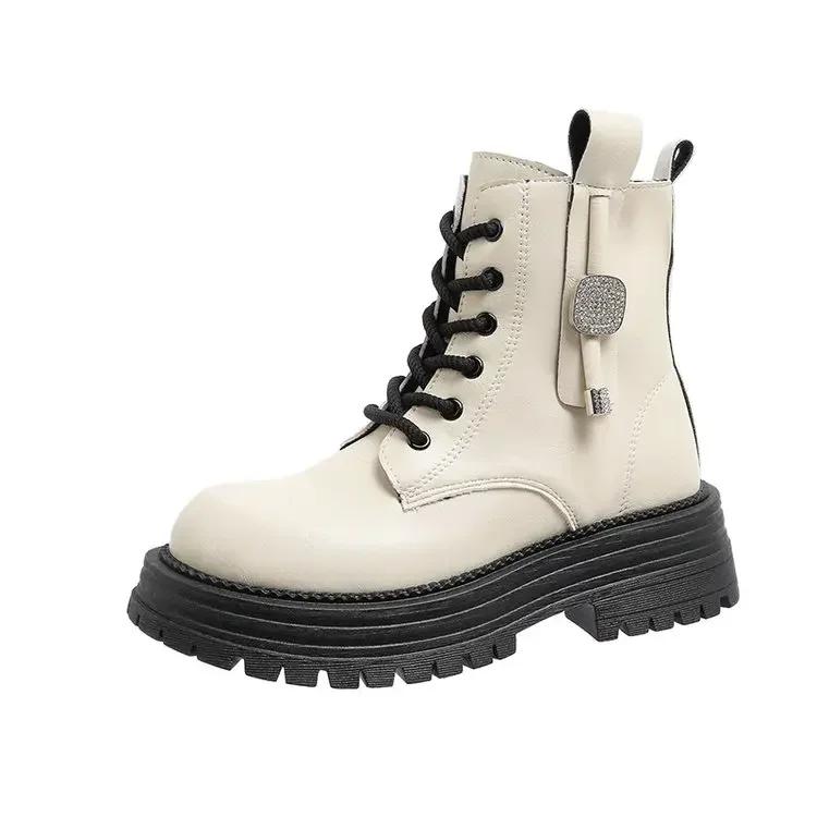 2024 Autumn and Winter Fashion Short Boots Thick-soled Non-slip Solid Color Lace-Up Women's Shoes New Trendy Outdoor Shoes