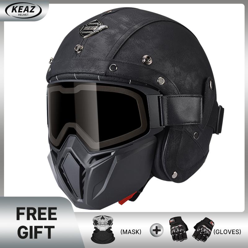 Brown Vintage Open Face Helmet Keaz Comfort Fit Liner Classic Look with Great Ventilation Sun Protection No Fogging