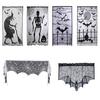 Halloween Türvorhang, Spitze Spinnennetz Kaminabdeckung, Gruseliges Skelett Hexe Fledermaus Druck Fenster Tür Vorhänge für Haus Innen Party Dekoration