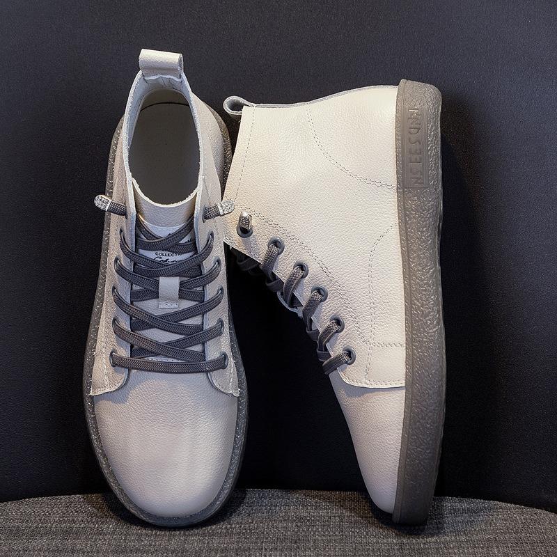 Krótkie Botki Skórzane Casualowe Buty Skórzane Płaskie Martensy