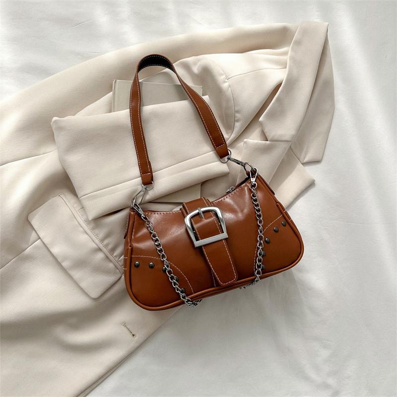 Chic Pu Leather Shoulder Bag For Women Trendy Street Style Chain Strap Hobo Bag