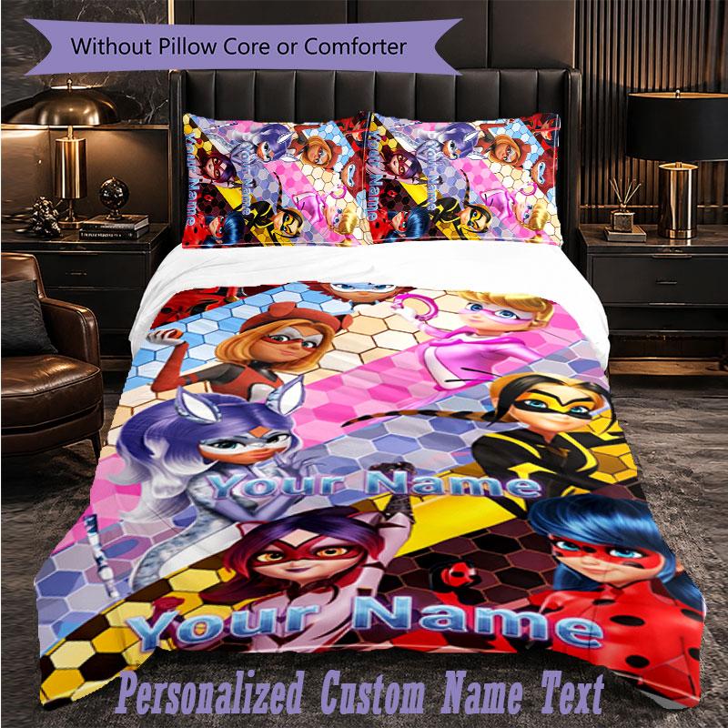 Personalized 3Pcs Bedding SetMiraculous Ladybug Custom Text Duvet Cover Pillowcase Set Bedroom Gift