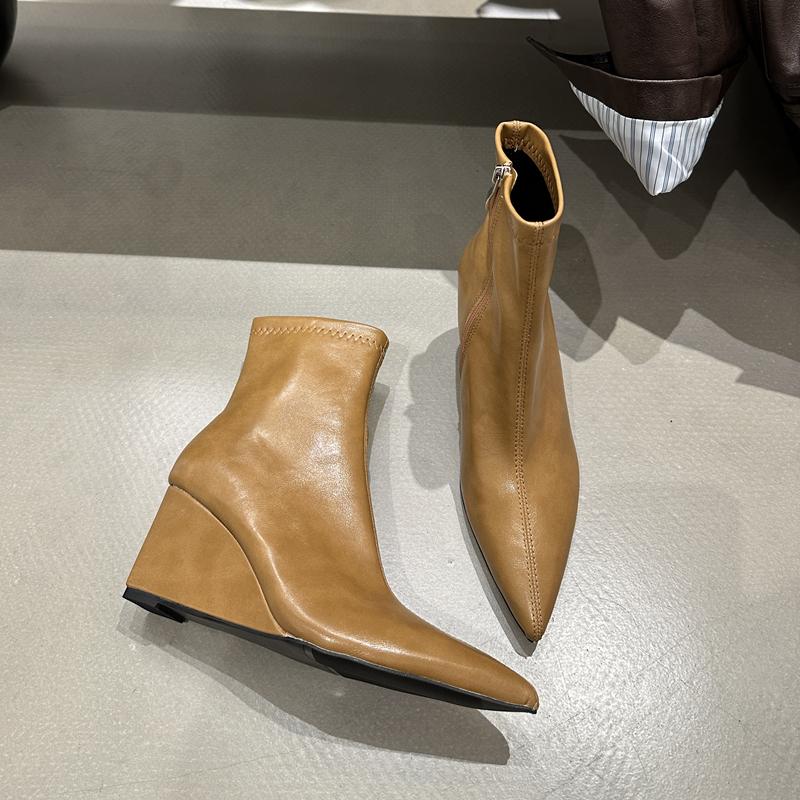 Fashion SUOJIALUN 2025 New Brand Women Short Boots Fashion High Wedge Heel Ladies Elegant Ankle Boots Shoes Outdoor Dress Chelsea Pumps