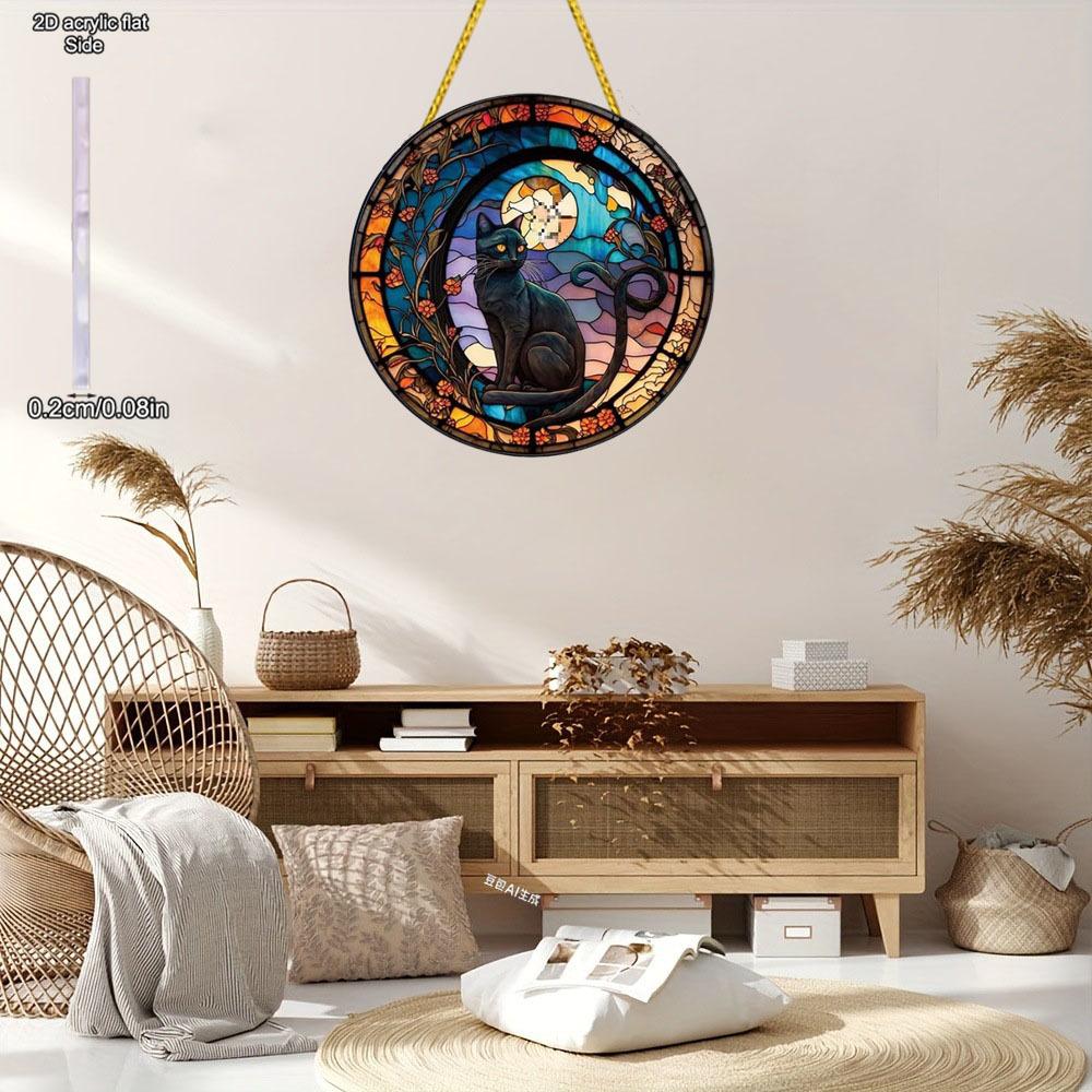 Black Cat Theme Sun Catcher Acrylic Hang Sign, Nurseries, Vintage Home Decor Wall for Bar Kitchen, Restaurant Shop Wall Decor, Garden Decoration, Vint