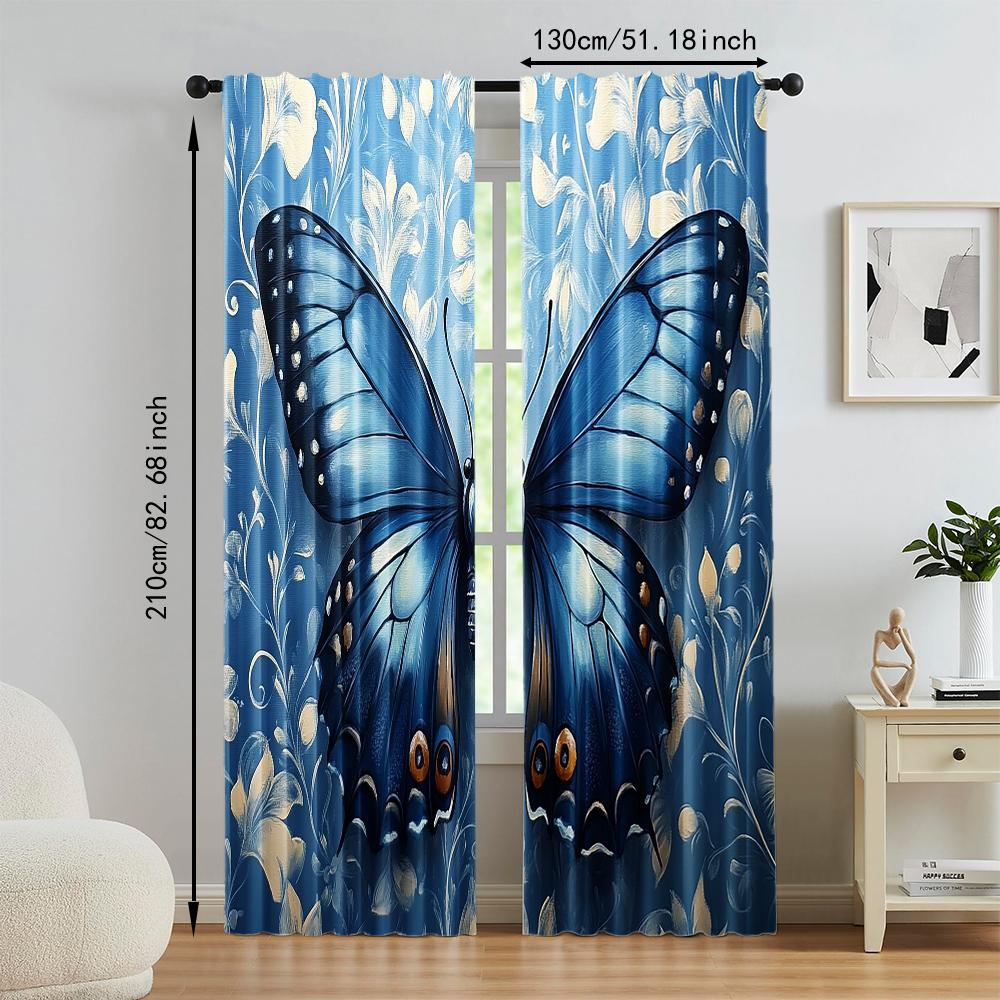 Set Of 2 Versatile Polyester Transparent Curtains Home Decoration Blue Butterfly Use Bedrooms Living Rooms Curtain Ideal For Area
