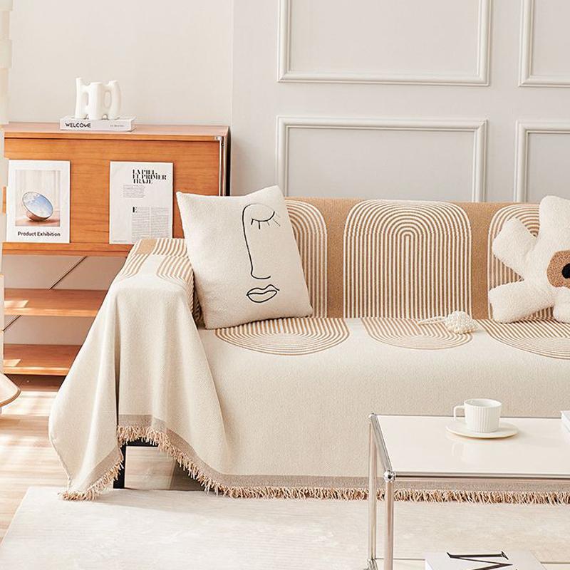 Geometric Pattern Jacquard Sofa Towel Chenille with Tassel Sofa Cover Blanket Couch Cover Universal for Living Room All Seasons