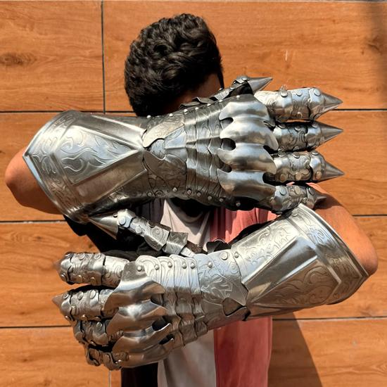 Etched Steel Gauntlet Gloves Gothic Knight Costume, 40.64 cm Gloves Pair Perfect Halloween Gift