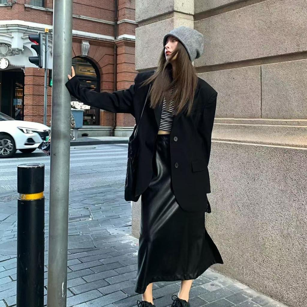 Korean Style White Blazer Loose Fit Spring Fall Jacket for Petite Women Casual Office Outfit