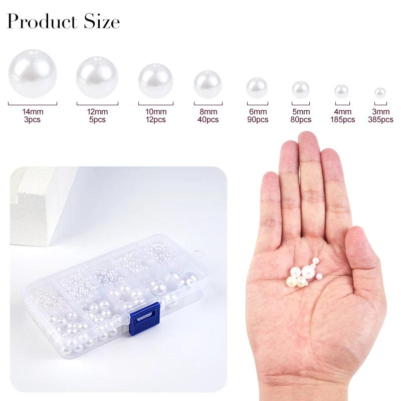 800pcs Artificial Faux Pearl Resin Beads Kit Round Pearl Beads Loose Bracelet Pearls With Hole For DIY Craft Necklaces Jewelry