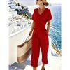 1116 Women's Clothing European and American Summer New Fashion Solid Color Irregular Short Sleeve Cover